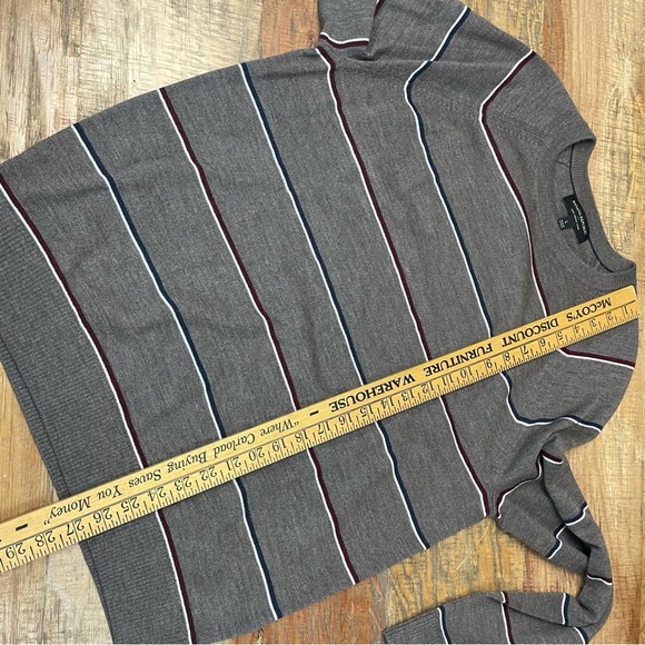 Banana Republic Merino Wool Sweater Mens L brown maroon Stripe Thin Crew Neck - Picture 7 of 9